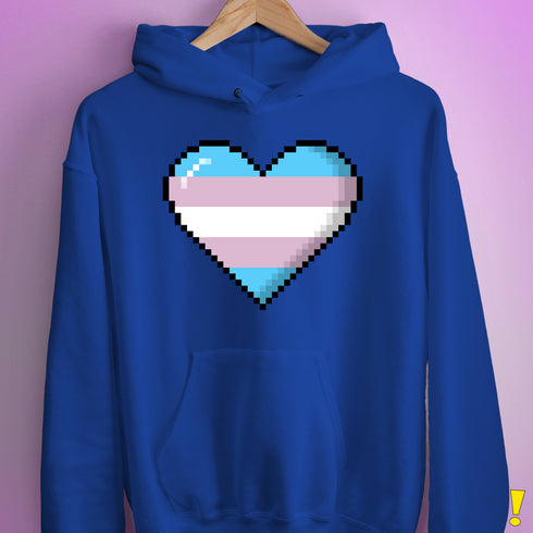 Transgender Pride 8-Bit Pixel Heart Hoodie - Royal Blue